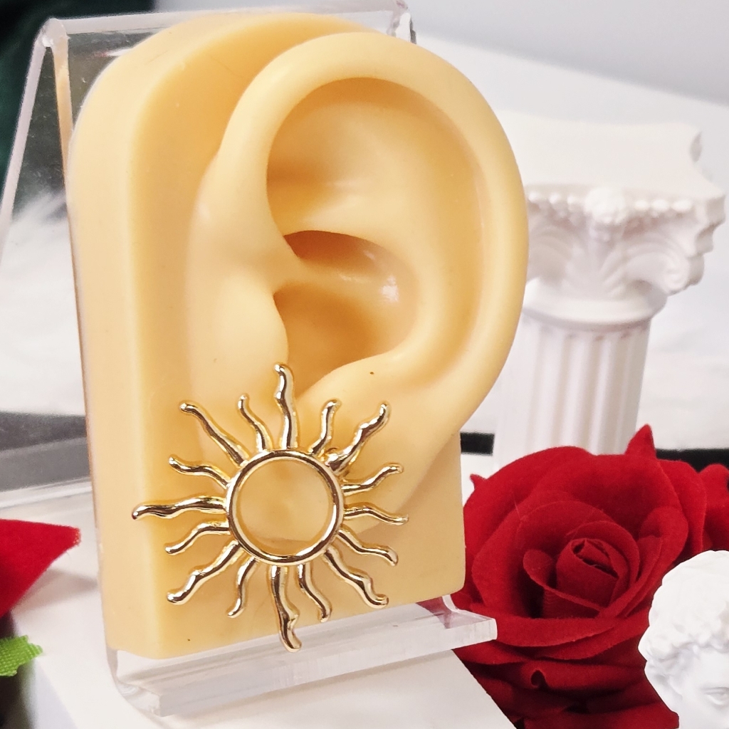 Gold Sunburst Stud Earrings Stainless Steel Radiant Sun Statement 28mm Goddess
